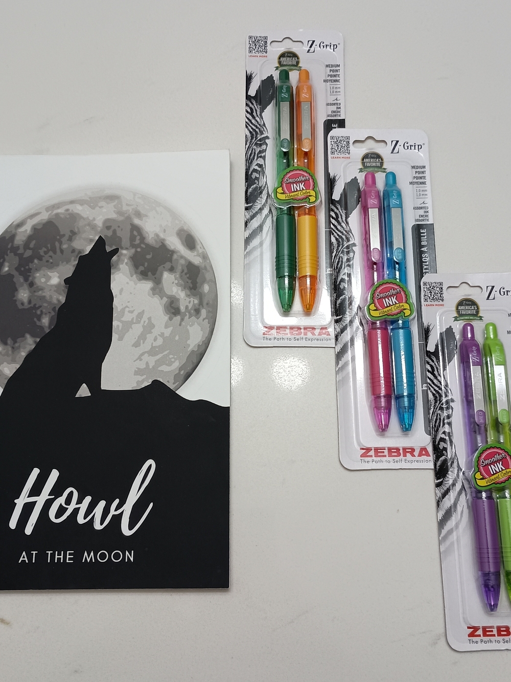 Howl At The Moon Journal (100 Lined Pages) W/ 6 Colorful Ballpoint Pens By Zebra